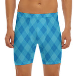 Ocean Blue Argyle Pattern Print Men's Long Boxer Briefs