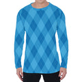 Ocean Blue Argyle Pattern Print Men's Long Sleeve T-Shirt