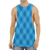 Ocean Blue Argyle Pattern Print Men's Muscle Tank Top