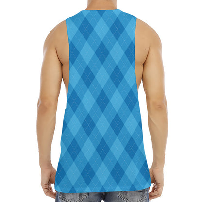 Ocean Blue Argyle Pattern Print Men's Muscle Tank Top