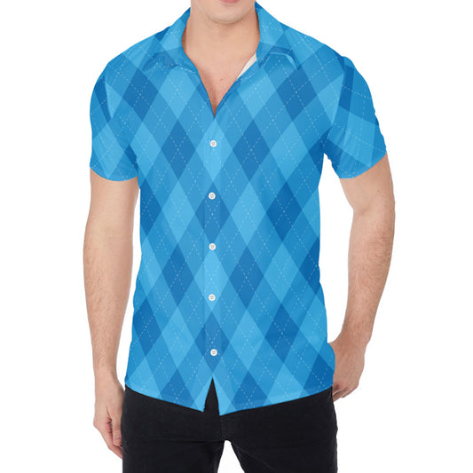Ocean Blue Argyle Pattern Print Men's Shirt