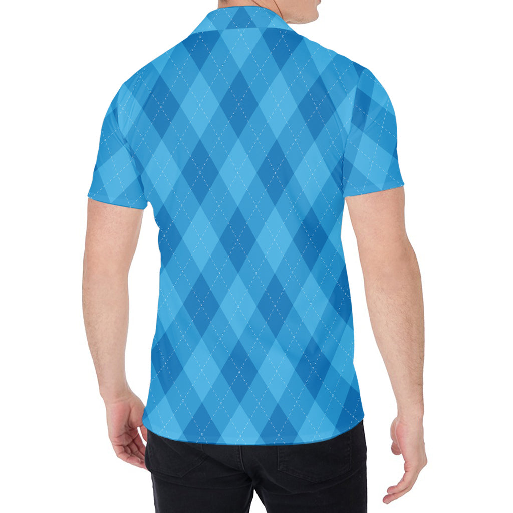 Ocean Blue Argyle Pattern Print Men's Shirt