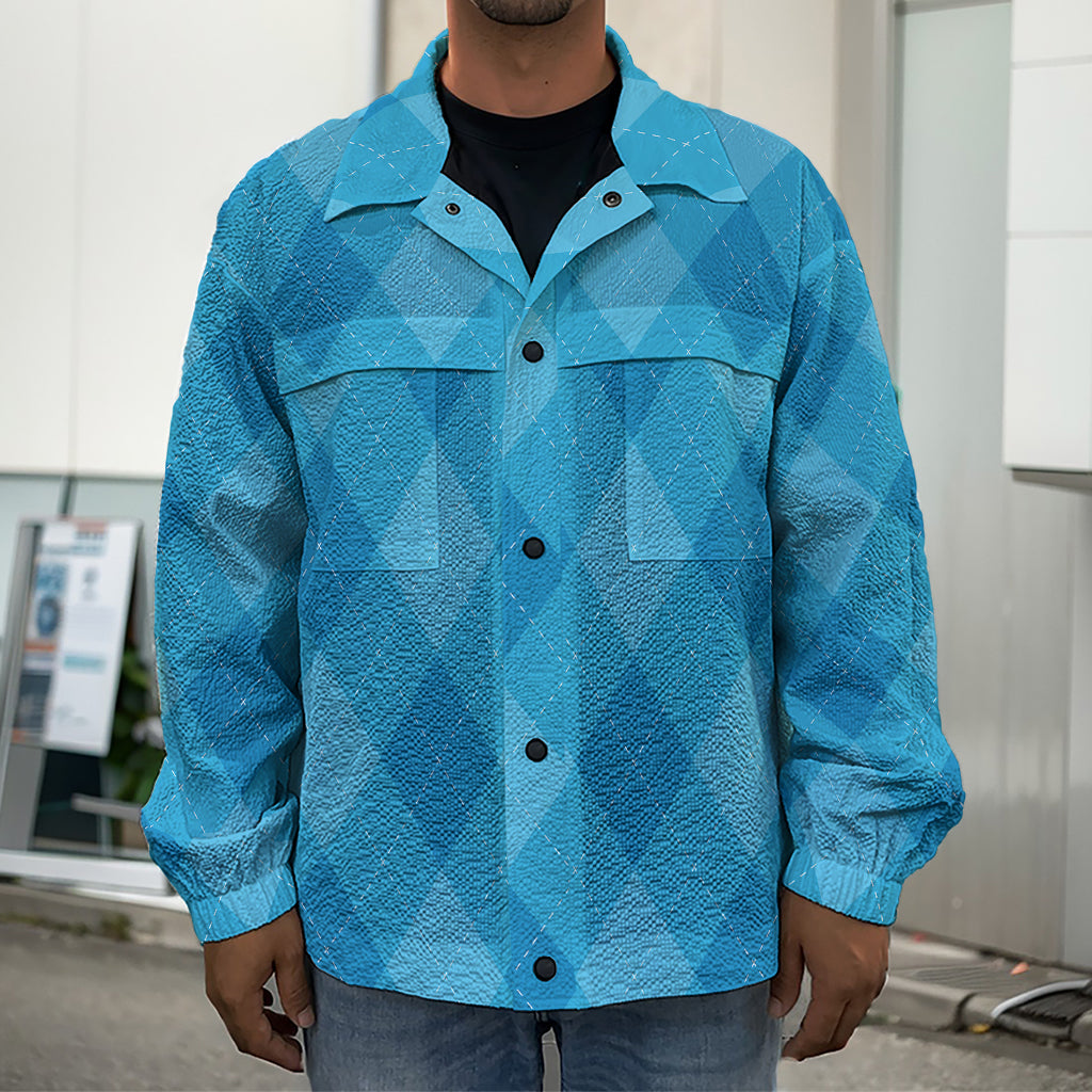 Ocean Blue Argyle Pattern Print Men's Shirt Jacket