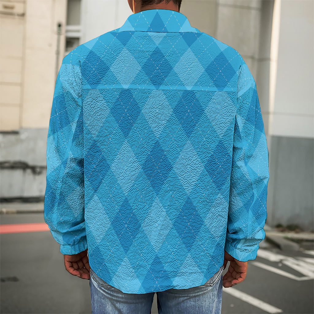 Ocean Blue Argyle Pattern Print Men's Shirt Jacket