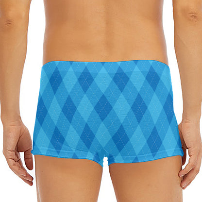 Ocean Blue Argyle Pattern Print Men's Short Boxer Briefs