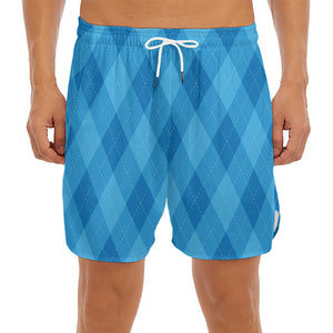 Ocean Blue Argyle Pattern Print Men's Split Running Shorts