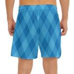 Ocean Blue Argyle Pattern Print Men's Split Running Shorts