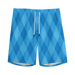 Ocean Blue Argyle Pattern Print Men's Sports Shorts