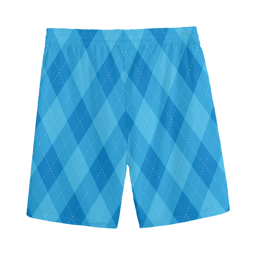 Ocean Blue Argyle Pattern Print Men's Sports Shorts