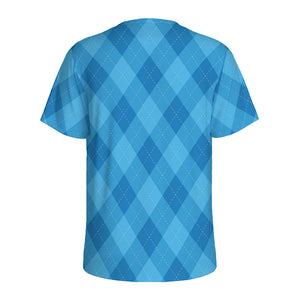 Ocean Blue Argyle Pattern Print Men's Sports T-Shirt