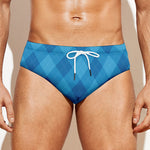 Ocean Blue Argyle Pattern Print Men's Swim Briefs