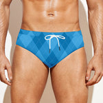 Ocean Blue Argyle Pattern Print Men's Swim Briefs