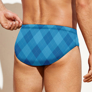 Ocean Blue Argyle Pattern Print Men's Swim Briefs