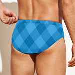 Ocean Blue Argyle Pattern Print Men's Swim Briefs