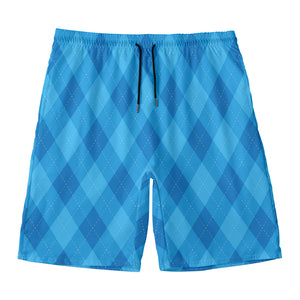 Ocean Blue Argyle Pattern Print Men's Swim Trunks