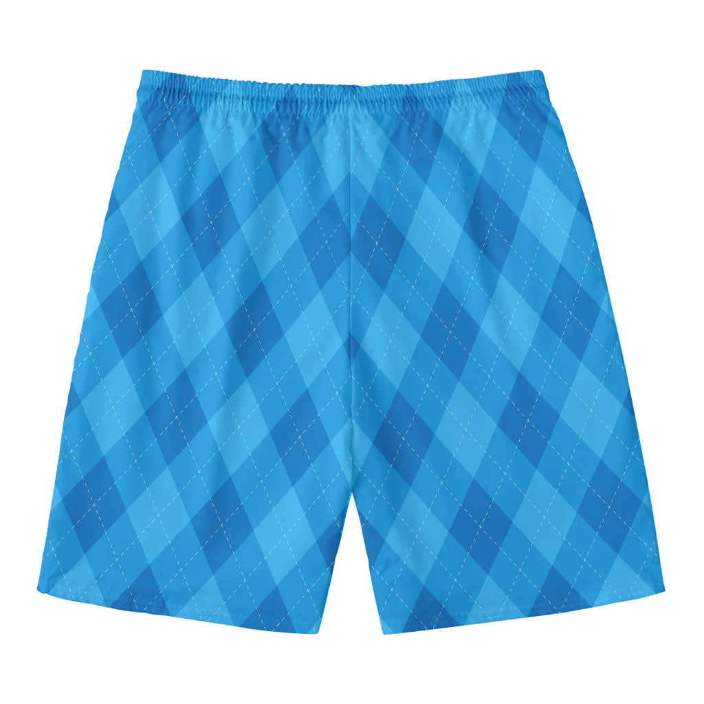 Ocean Blue Argyle Pattern Print Men's Swim Trunks