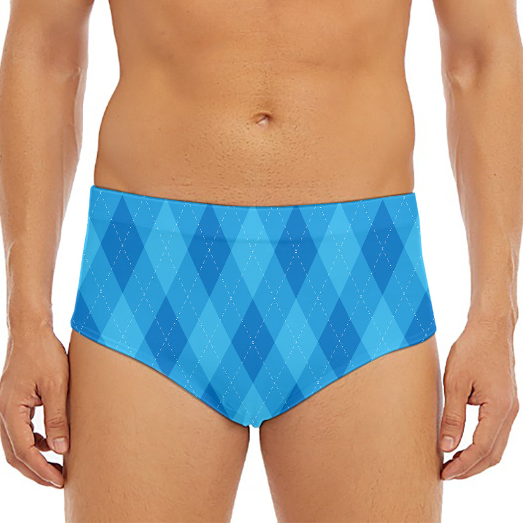 Ocean Blue Argyle Pattern Print Men's Triangle Swim Briefs
