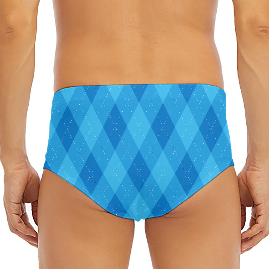 Ocean Blue Argyle Pattern Print Men's Triangle Swim Briefs