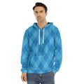 Ocean Blue Argyle Pattern Print Men's Velvet Pullover Hoodie
