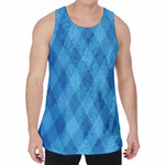 Ocean Blue Argyle Pattern Print Men's Velvet Tank Top