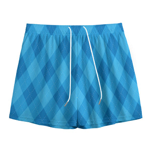 Ocean Blue Argyle Pattern Print Mesh Shorts