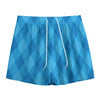 Ocean Blue Argyle Pattern Print Mesh Shorts