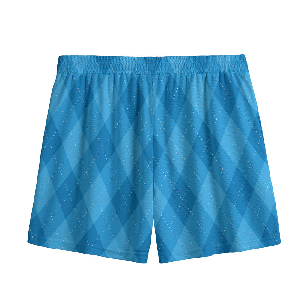 Ocean Blue Argyle Pattern Print Mesh Shorts