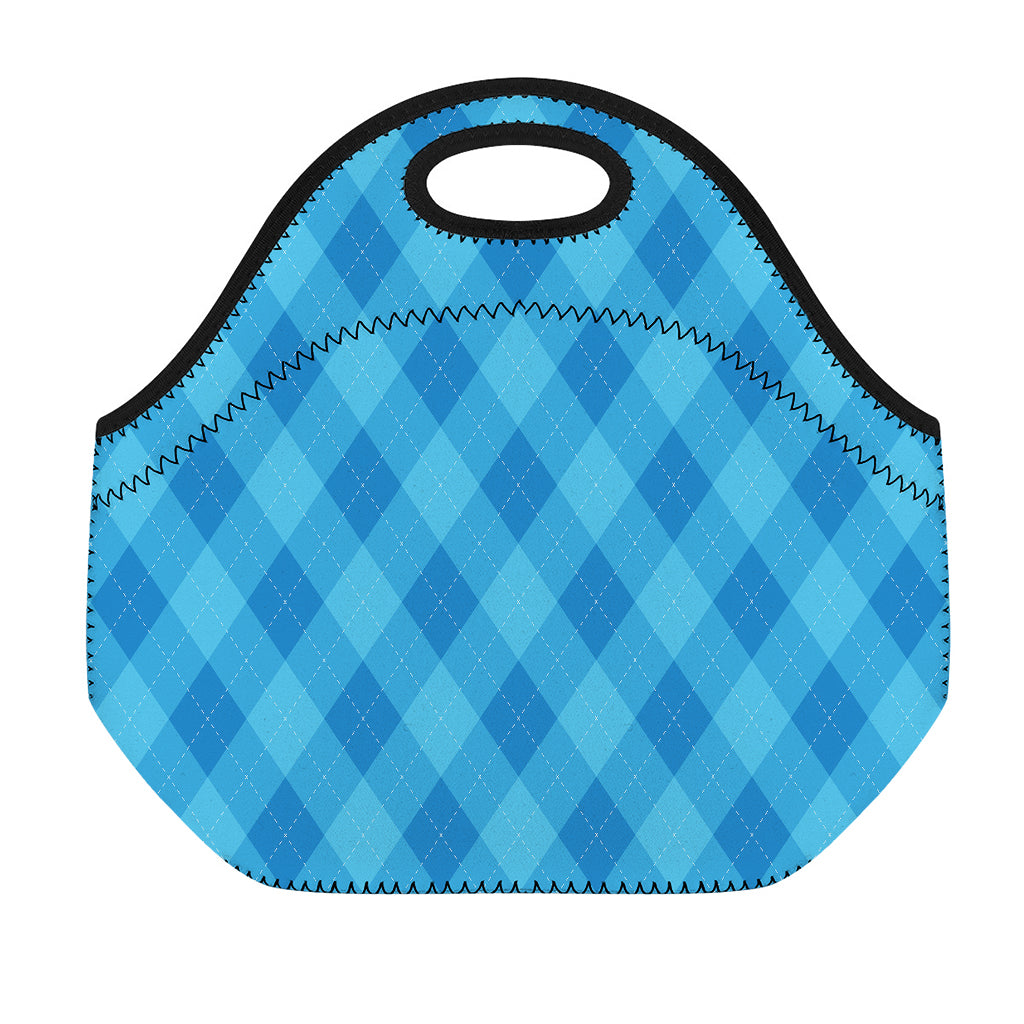 Ocean Blue Argyle Pattern Print Neoprene Lunch Bag