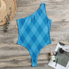 Ocean Blue Argyle Pattern Print One Shoulder Bodysuit