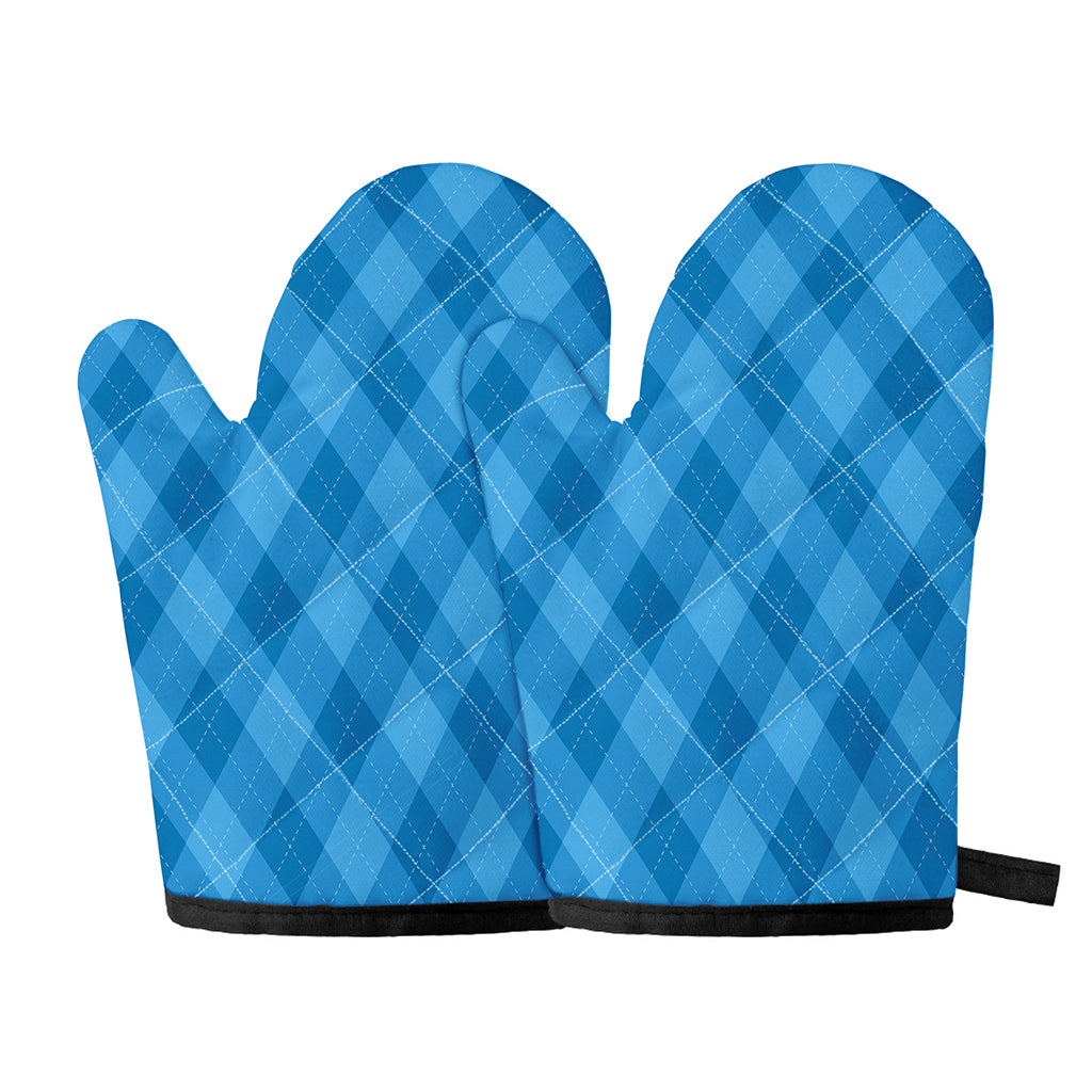 Ocean Blue Argyle Pattern Print Oven Mitts