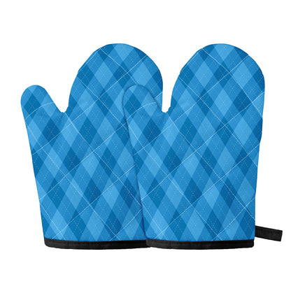 Ocean Blue Argyle Pattern Print Oven Mitts
