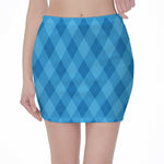 Ocean Blue Argyle Pattern Print Pencil Mini Skirt