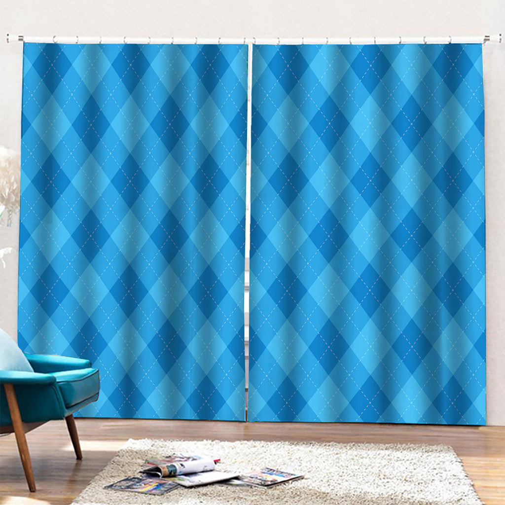 Ocean Blue Argyle Pattern Print Pencil Pleat Curtains