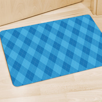 Ocean Blue Argyle Pattern Print Polyester Doormat