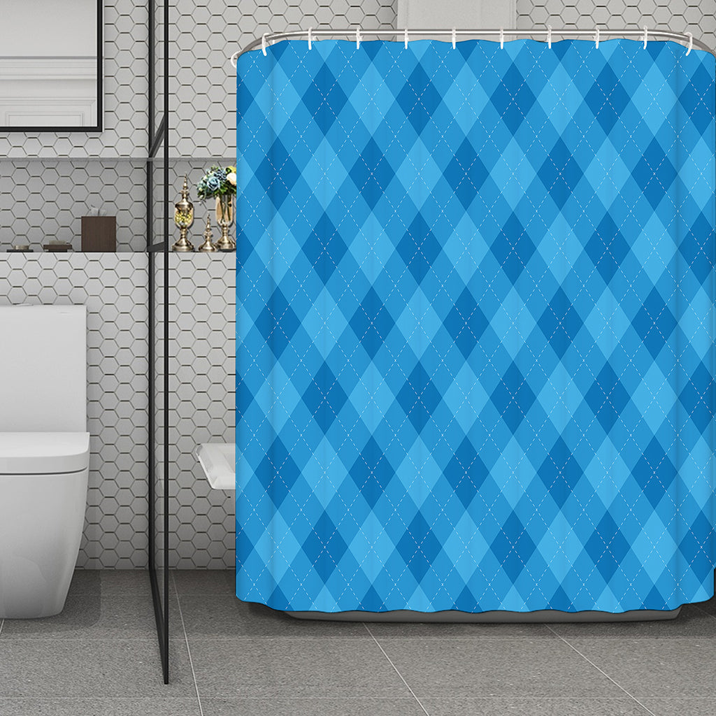 Ocean Blue Argyle Pattern Print Polyester Shower Curtain