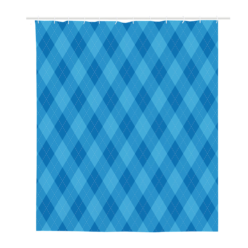 Ocean Blue Argyle Pattern Print Polyester Shower Curtain