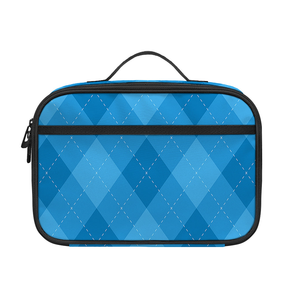 Ocean Blue Argyle Pattern Print Portable Lunch Bag