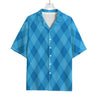 Ocean Blue Argyle Pattern Print Rayon Hawaiian Shirt