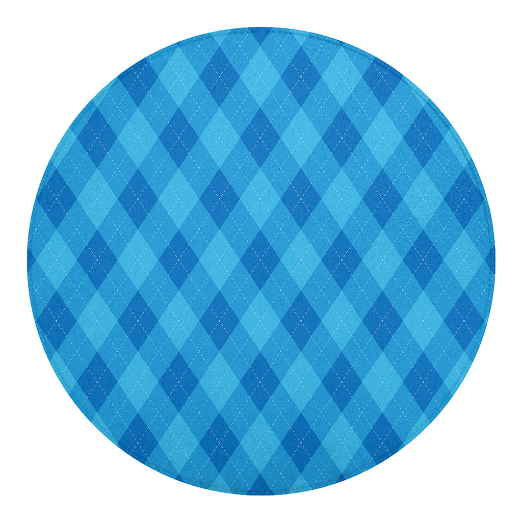 Ocean Blue Argyle Pattern Print Round Blanket