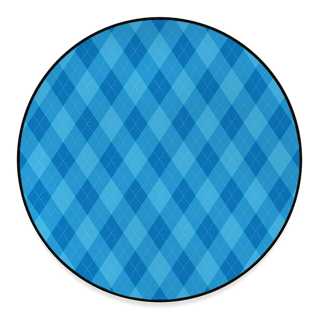 Ocean Blue Argyle Pattern Print Round Floor Mat