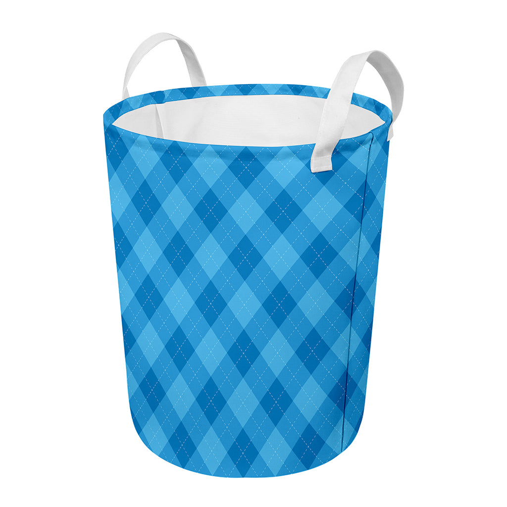Ocean Blue Argyle Pattern Print Round Laundry Basket