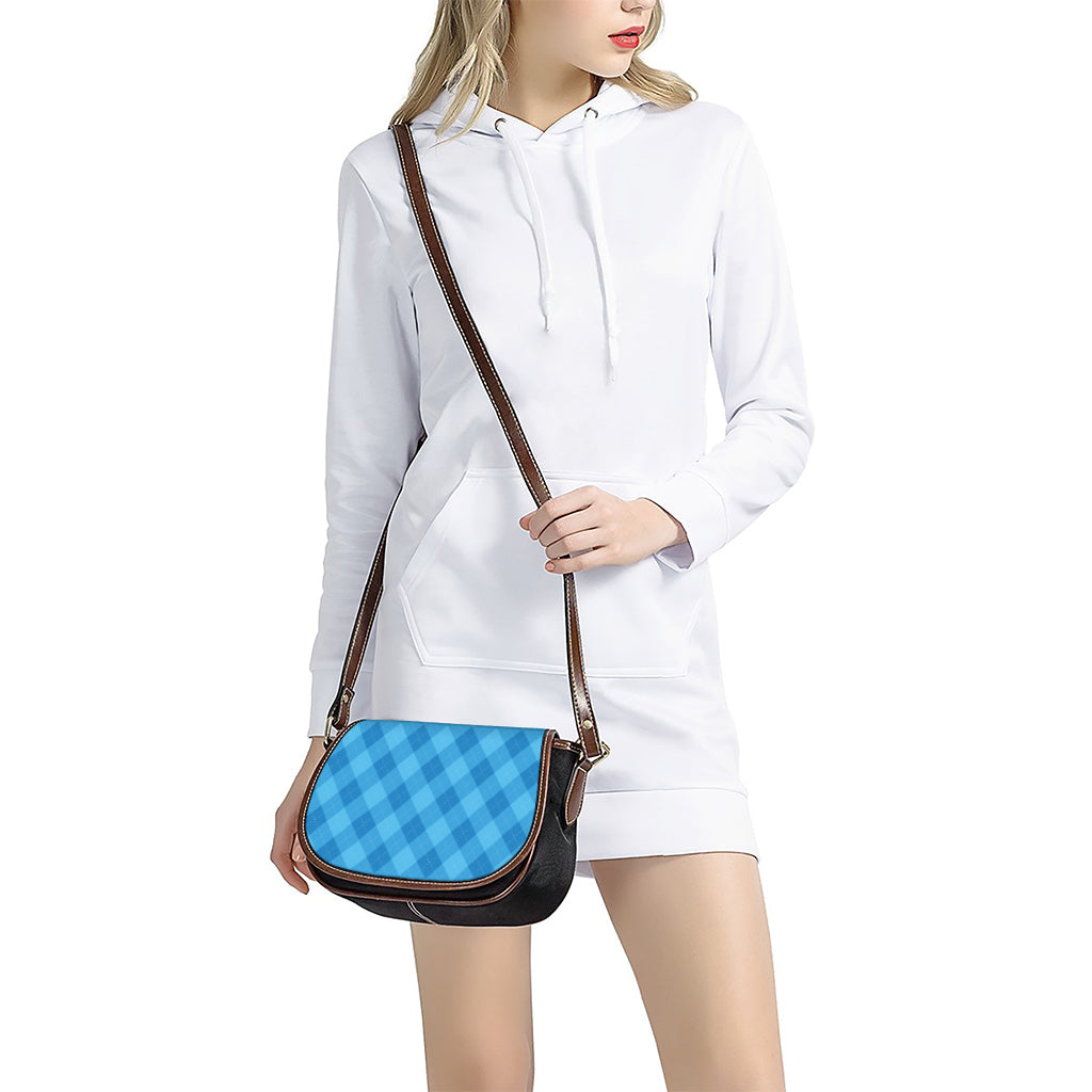 Ocean Blue Argyle Pattern Print Saddle Bag