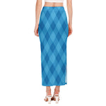 Ocean Blue Argyle Pattern Print Side Slit Maxi Skirt