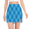 Ocean Blue Argyle Pattern Print Side Slit Mini Skirt