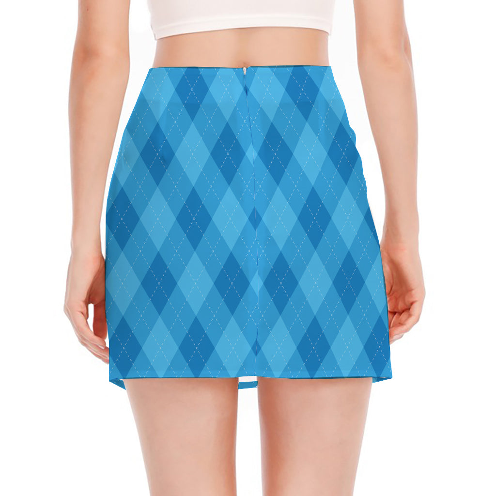 Ocean Blue Argyle Pattern Print Side Slit Mini Skirt