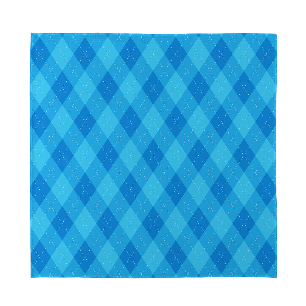 Ocean Blue Argyle Pattern Print Silk Bandana