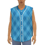 Ocean Blue Argyle Pattern Print Sleeveless Baseball Jersey