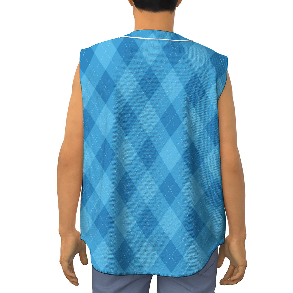 Ocean Blue Argyle Pattern Print Sleeveless Baseball Jersey