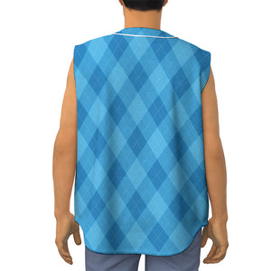 Ocean Blue Argyle Pattern Print Sleeveless Baseball Jersey