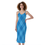 Ocean Blue Argyle Pattern Print Slim Fit Midi Cami Dress